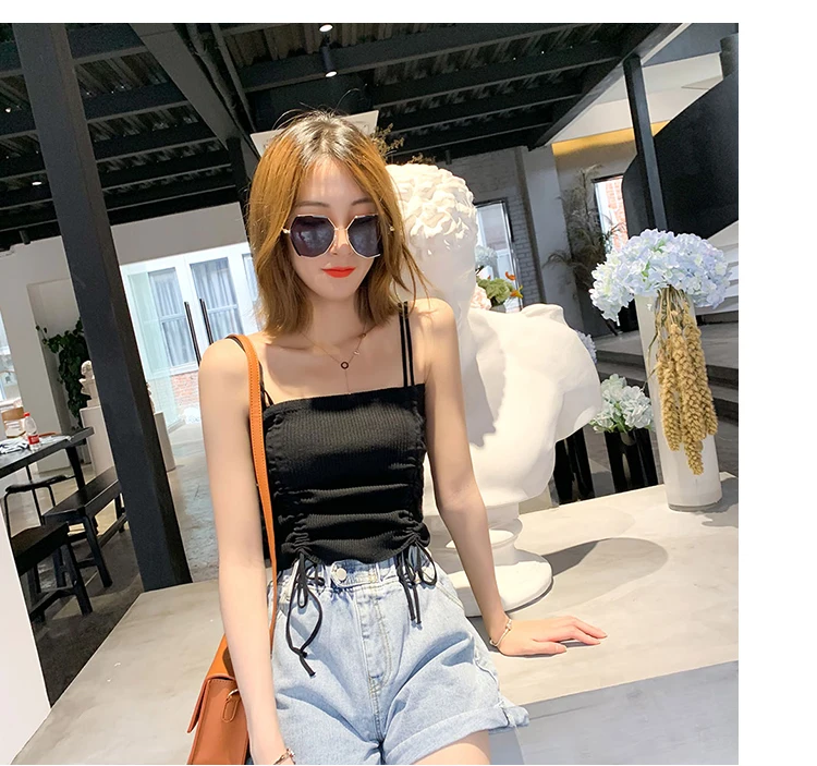 Вязаный с открытыми плечами базовый Camis без бретелек черный короткий топ Женская одежда Летний стиль Топы на бретельках camisa feminina