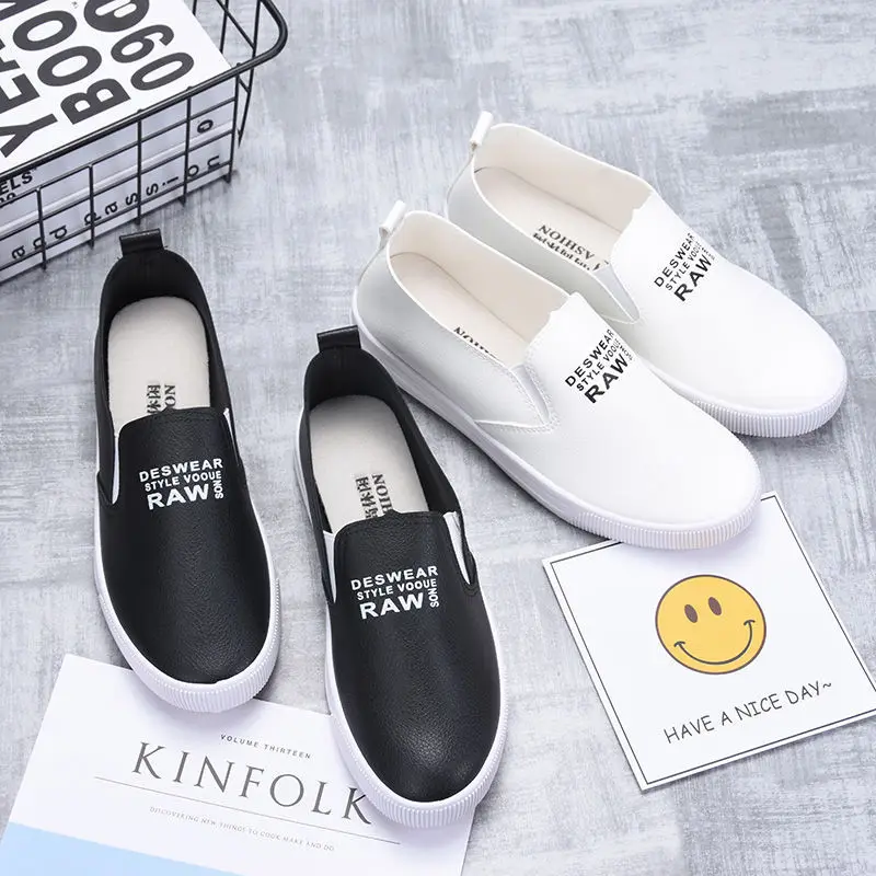 

[Anti-slip Rubber Sole] Breathable Wear-Style Leather White Shoes Women's STUDENT'S Shoes Versatile Loafers Flat Women Shoes