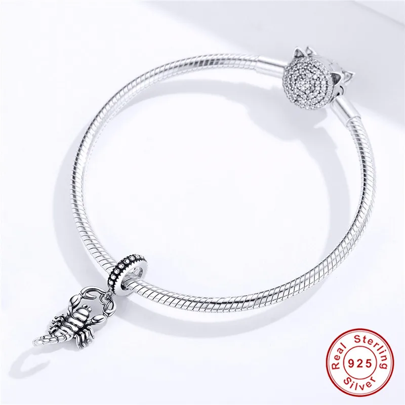Браслет Pandora,, 925 пробы, серебряный, панк, Скорпион, амулеты, сделай сам, S925, пустыня, ползает, животное, бусины для изготовления ювелирных изделий
