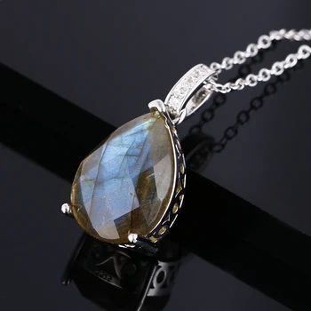 

Silver Pendant Necklace Large Pear Shape 13 * 18MM Labradorite and Yellow Agate Stone Pendant Necklace Gift Anniversary