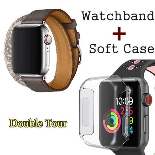 Etain Beton Herm логотип на застежке Свифт кожаный двойной один тур часы ремешок для Apple Watch серии 5 4 3 44 мм 40 мм браслет для iWatch - Цвет ремешка: Etain Beton