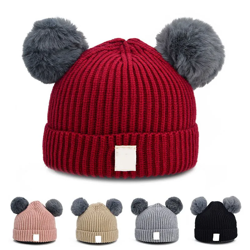 

Autumn And Winter Children's Double Ball Knit Hat Korean Version Of Boys And Girls Wool Hat Baby Baby Warm Hat