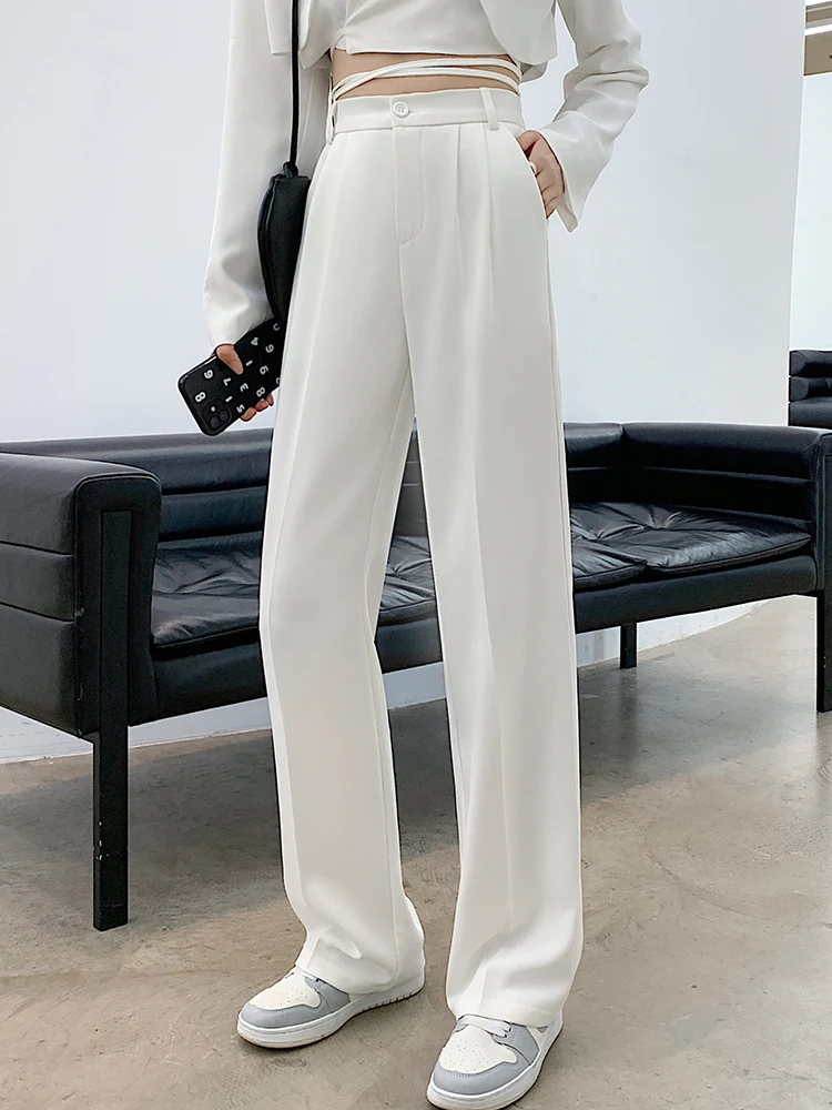 Yitimoky White Pants for Women Office Lady High Waist Clothes Work Korean Fashion 2021 Black Full Length Side Stripe Trousers versace jeans couture