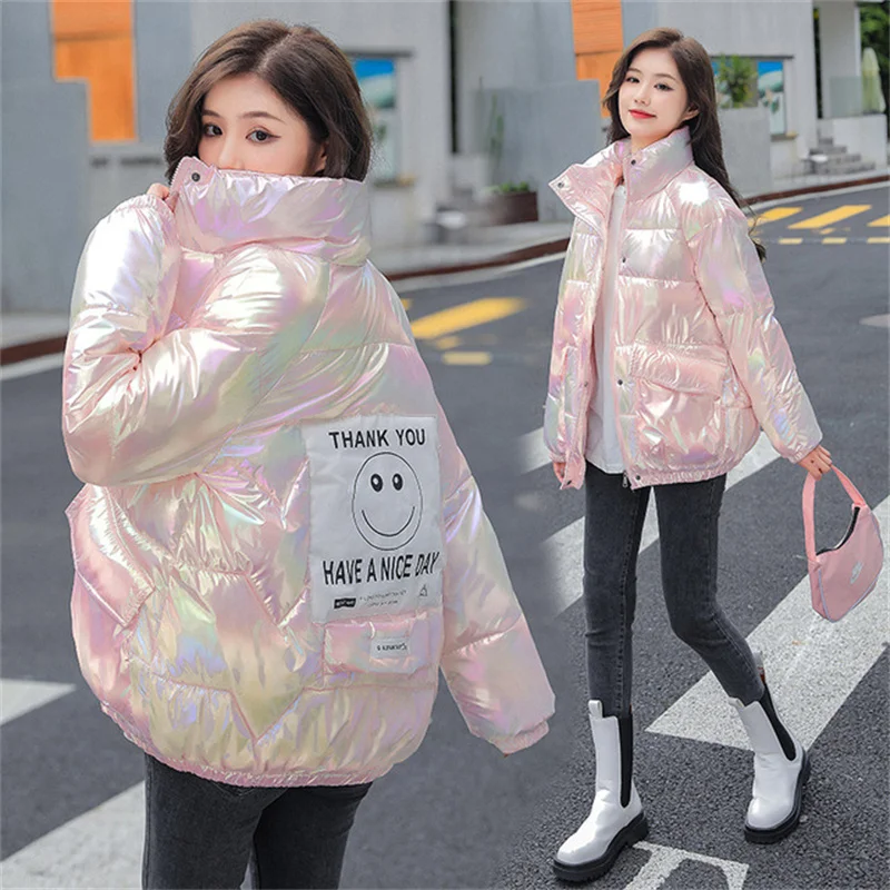 

Women's Winter Short Down Cotton Jacket Glossy And No-wash Bread Clothing Thicken Warm Stand-up Collar Female Overcoat