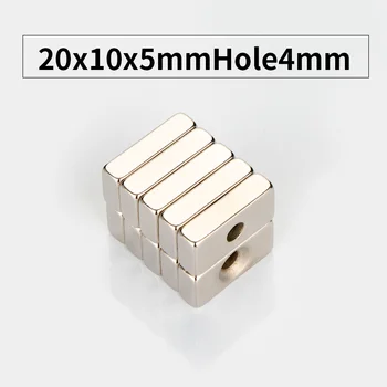 

RKZCT 10pcs 20x10x5mm with Hole 4mm Super Strong Neodymium Block Magnet Permanent Cuboid Rare Earth Magnets For Tool Suspension