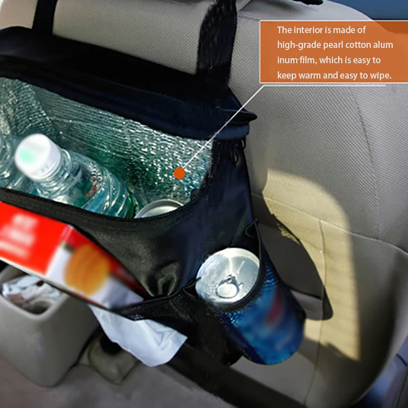 Multi-pocket Car Seat Back Hanging Bag Organizer Insulated Food Water Storage Mesh Bag Container Car Stowing Tidying Bags