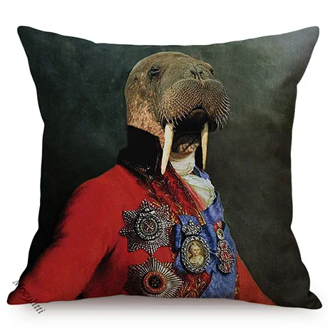 Europe Art Posters Style Decorative Cushion Cover Deer Giraffe Owl Ostrich Funky Animal Vintage Portrait Sofa Throw Pillow Case 