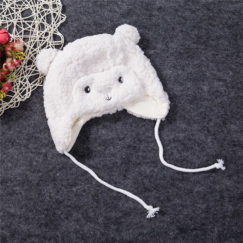 

Newborn Cute Cartoon Unisex Baby Boy Girl Earmuffs Hemming Hat Cashmere Wool Warm Girl Boy Adjustable Winter Baby Cap Kids Hats