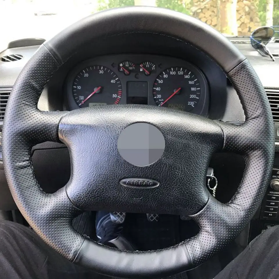 DIY ручной работы черного цвета из натуральной кожи рулевого колеса автомобиля крышки для Volkswagen VW passat B5 1996-2005 Golf 4 1998-2004