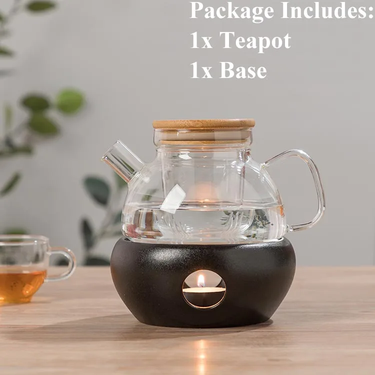 Керамический подсвечник в японском стиле, прозрачный стеклянный цветочный чайник, теплее, база для чая, кофейник, чайник, аксессуары для чайной церемонии - Цвет: B