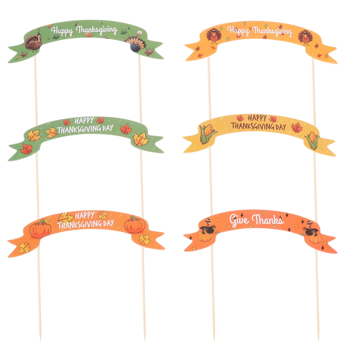 6pcs Cake Topper Maple Leaves Turkey Decorative Cake Insert Cake Topper Cupcake Picks for Thanksgiving Festival Gathering