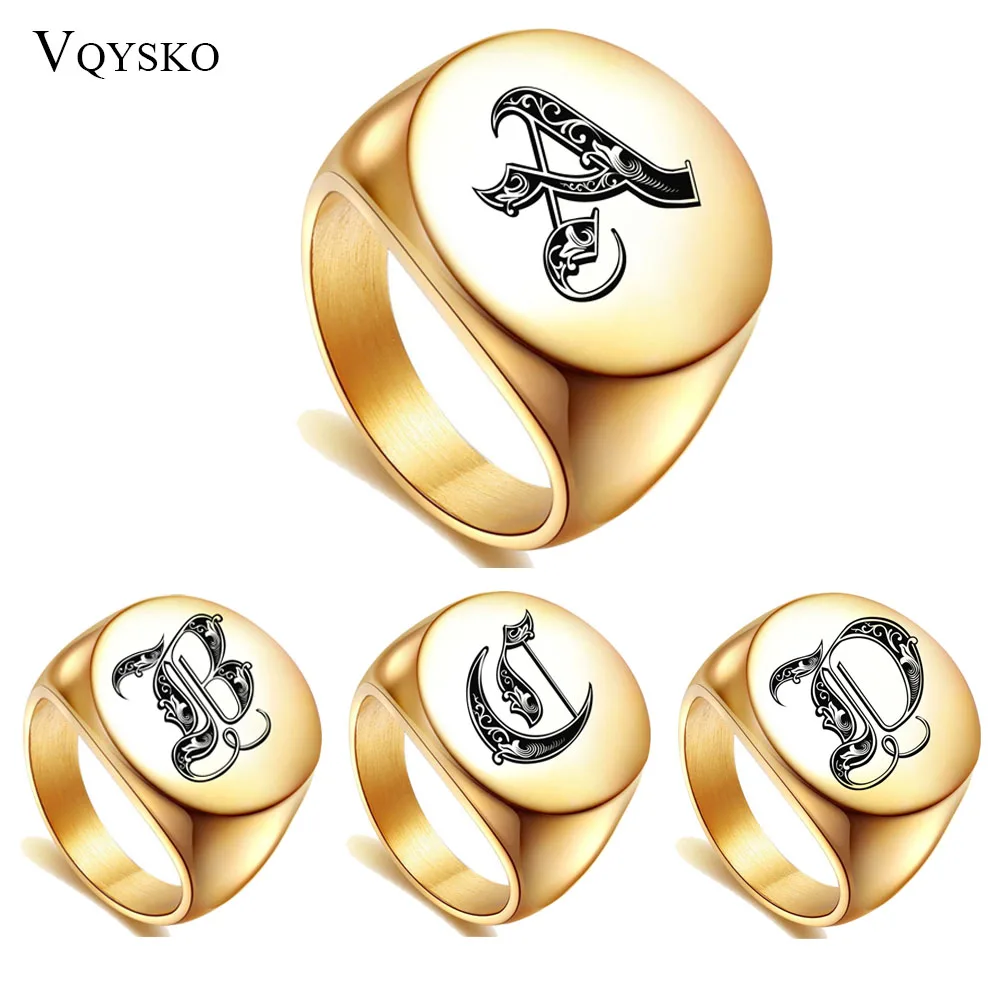 Customize-Ring Stainless-Steel Initials-Name Jewelry Letter Chunky Gold-Color Male Men