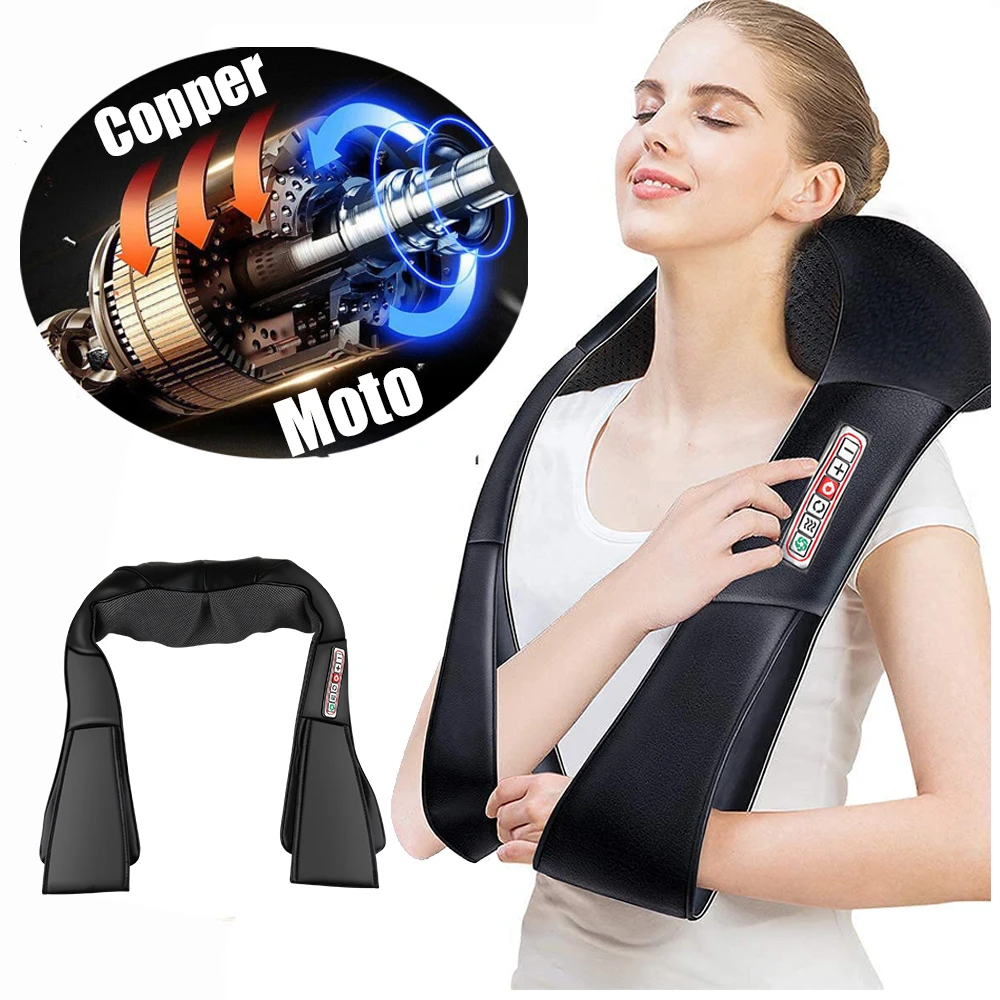 Electrical Body Neck Back shoulder Massager Copper moto Home Car  Relaxation Shiatsu Infrared heated 3D Kneading Massage Shawl