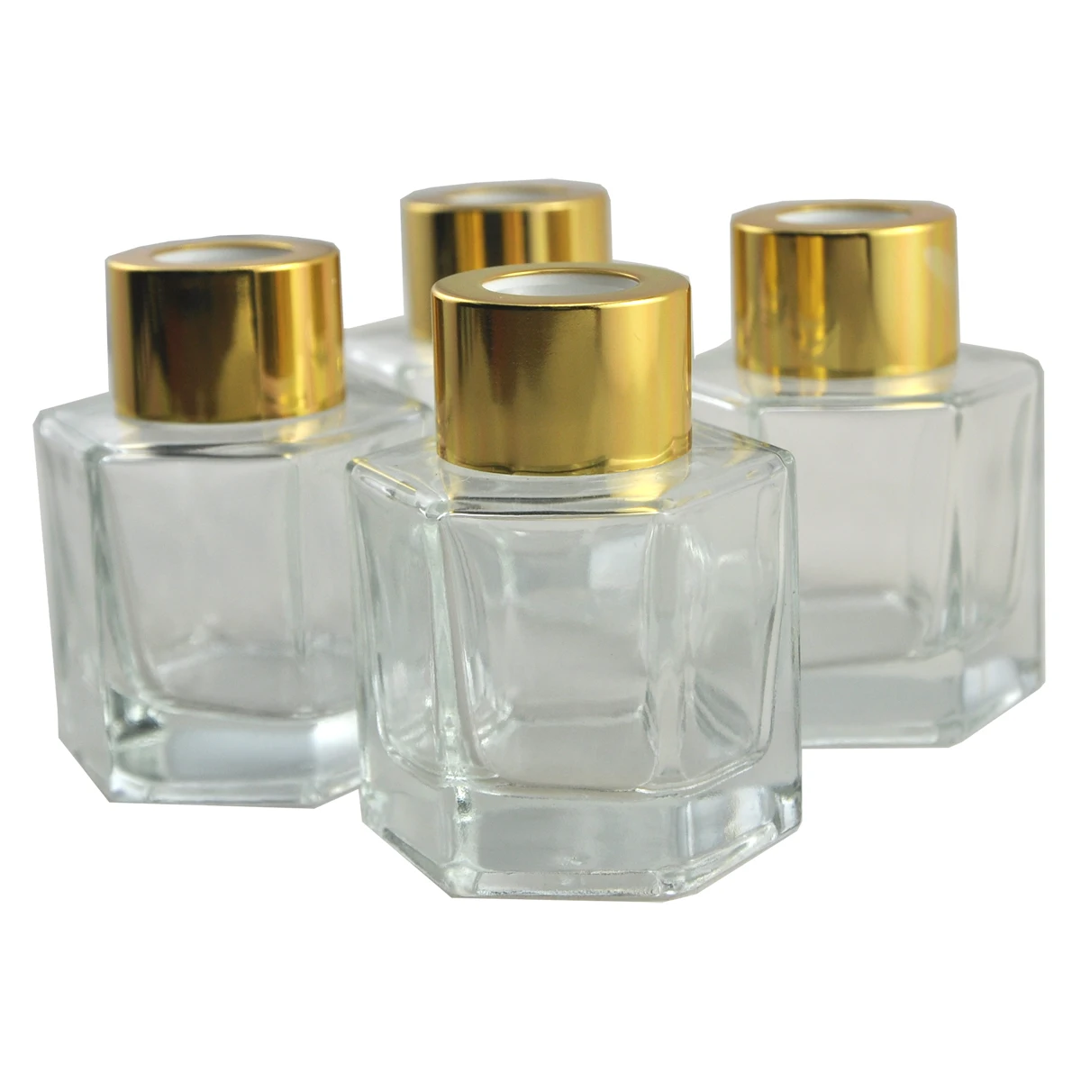 Ougual Set of 4 Glass Diffuser Bottles, Essential Oils Jars,Cylindrical Round-shape, Cube, Hexagon, 50ml