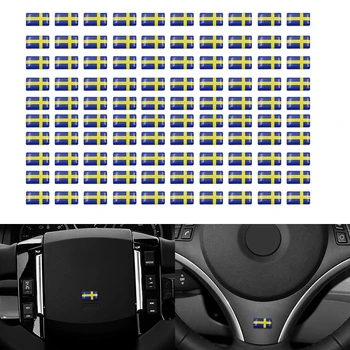 

100pc Car steering wheel Epoxy badge 3D small Sticker Sweden national flag badge Emblem For Citroen Peug Car styling Accessories
