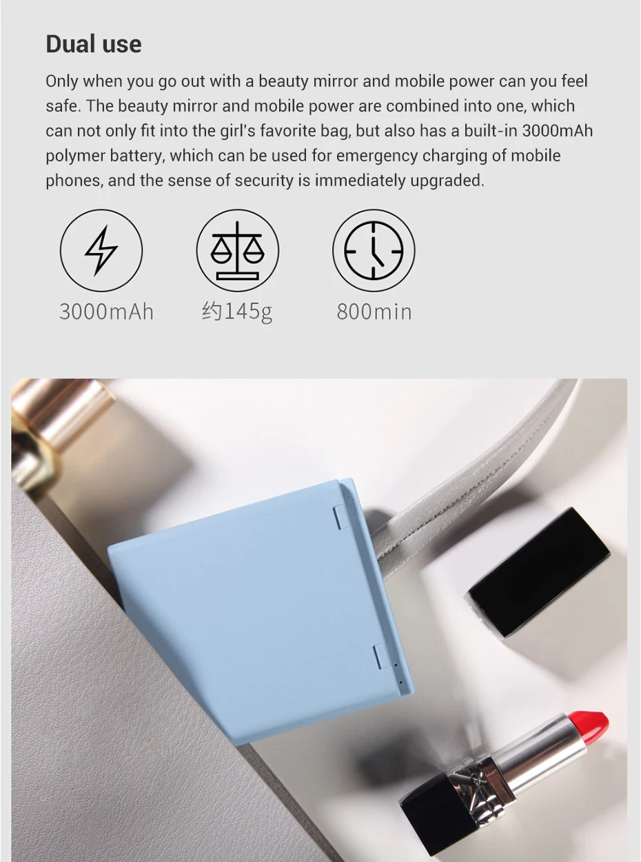 Xiaomi VH Мини Портативный HD зеркало для макияжа светодиодный светильник Bump складной косметический инструмент для путешествий Мобильный Внешний аккумулятор USB заряжаемый