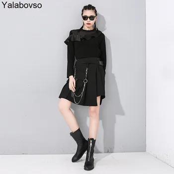 

Tide Brand Personality False Two piece Broad Short Legs Pants 2020 Spring Fashion Chain Decoration trousers