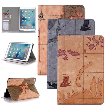 

New Print Map Coque For iPad mini 4 Case A1538 A1550 Card Slot Leather PU Stand Flip Cover For iPad mini 4 Case Folio 7.9''