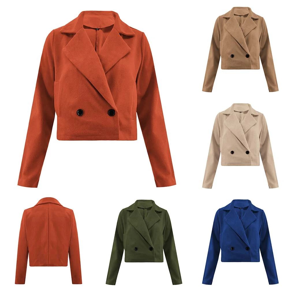 Fashion Women Winter Wool Coat Long Sleeve Lapel Warm Woolen Blazer Jacket Short Coat Solid Suit abrigo mujer manteau femme