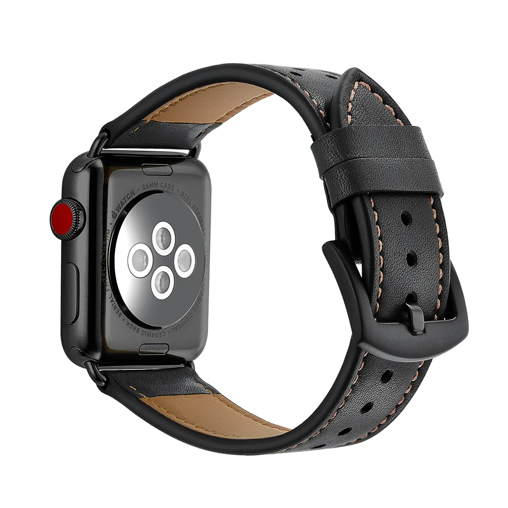 Кожаный ремешок correa для Apple Watch 5, 4, ремешок 44 мм, 42 мм, ремешок для iwatch, серия 1, 2, 3, ремешок 38, 40 мм, ремешок для часов - Цвет ремешка: black