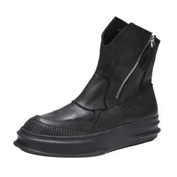 

Height 4cm Vintage Boots Men 2020 Autumn Street Genuine Leather Platform Botas Shoes Men England Style Solid Zipper Boots