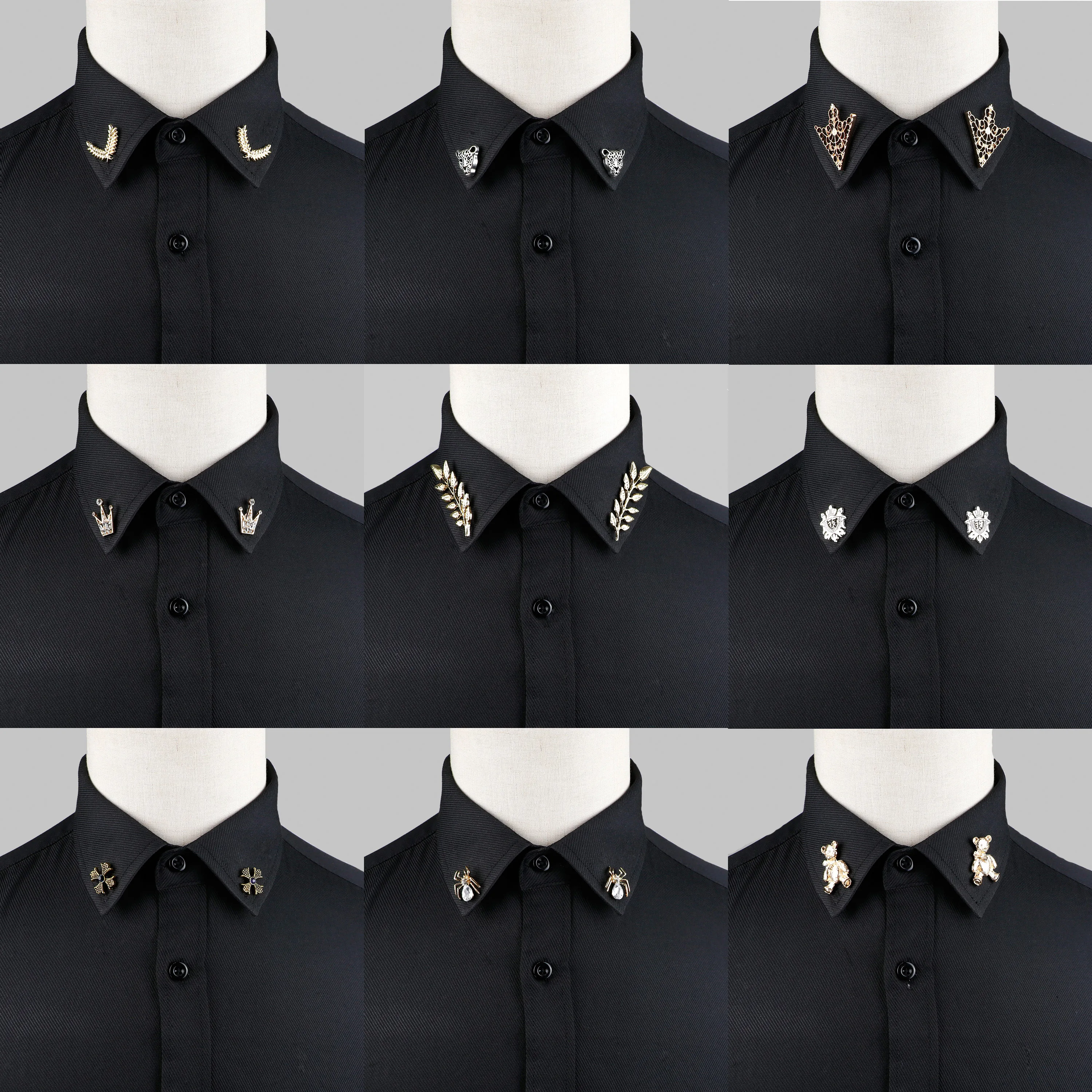 1 Pair Trendy Suit Shirt Collar Pin Tree Leaf Dragon Leopard Hollowed Triangle Crown Brooches For Men Women Daily Wear Accessory