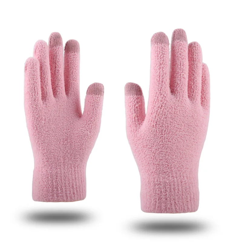 Pink Новые зимние женские теплые Flence мужские варежки двойные толстые наручные женские перчатки для вождения с сенсорным экраном G021 - Цвет: Pink