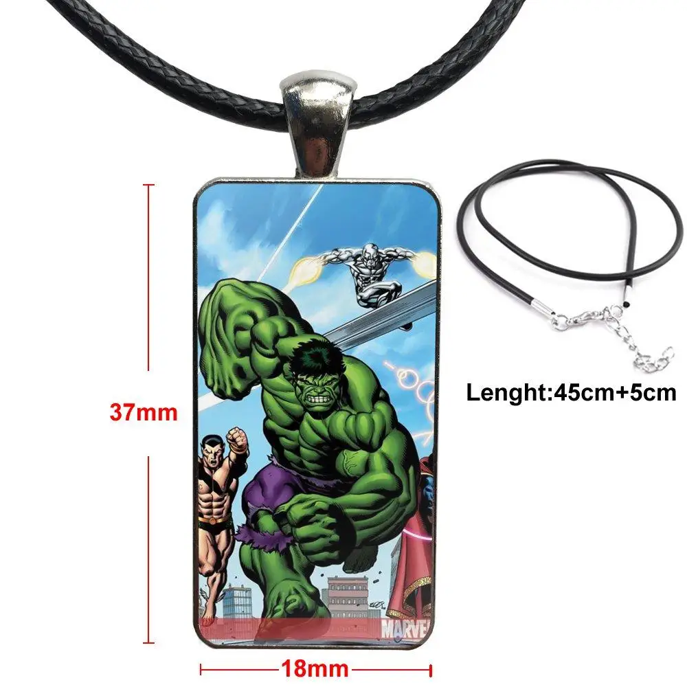 as picture Comics Marvel, Мстители, Халк, унисекс, вечерние, подарок, стеклянный кабошон, ожерелье с кулоном, прямоугольное модное ожерелье - Окраска металла: as picture