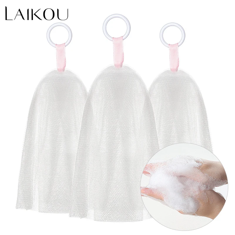 LAIKOU, Двухслойное мыло для мытья лица, пенящаяся сетка для ванны, душ, мыльный пузырь, пузырьковая сетка, очищающая сетка для тела, аксессуары для ванной комнаты