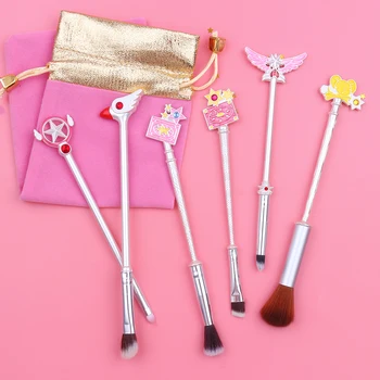 

6pcs Cardcaptor Sakura Makeup Brushes Set Tool Kit Highlighter Eyeshadow Blending Eyeliner Eyebrow Lip Pincel Maquiagem With Bag