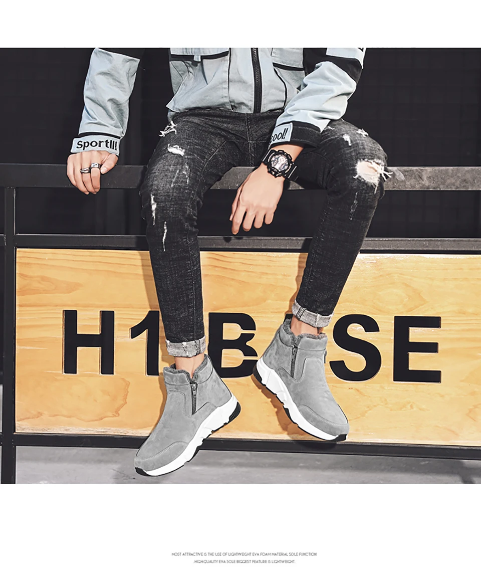 Chaussure homme Cuir/Новое поступление; мужские ботинки; модные зимние ботинки; теплые плюшевые ботильоны; мужские кожаные ботинки на молнии