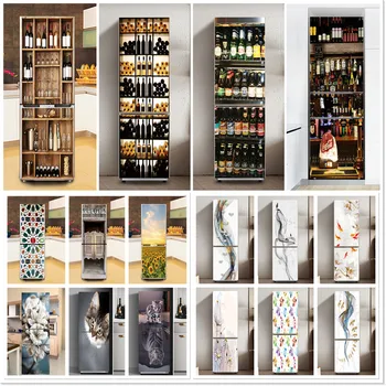 Wine Cabinet Design Poster For Fridge Waterproof Vinly Self-adhesive Refrigerator Sticker Cat Landscape Door Cover Horrible Hand 1