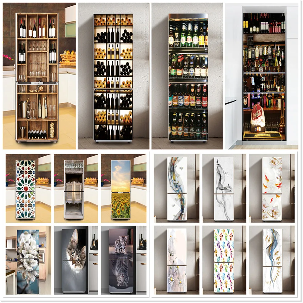 Wine Cabinet Design Poster For Fridge Waterproof Vinly Self-adhesive Refrigerator Sticker Cat Landscape Door Cover Horrible Hand | Дом и сад