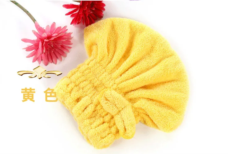 Коралловая бархатная Кепка для сухих волос, увеличивающая утолщение, шапка принцессы с бантом, плюшевая быстросохнущая Абсорбирующая шапочка для душа, товары для дома и ванной комнаты - Цвет: Yellow