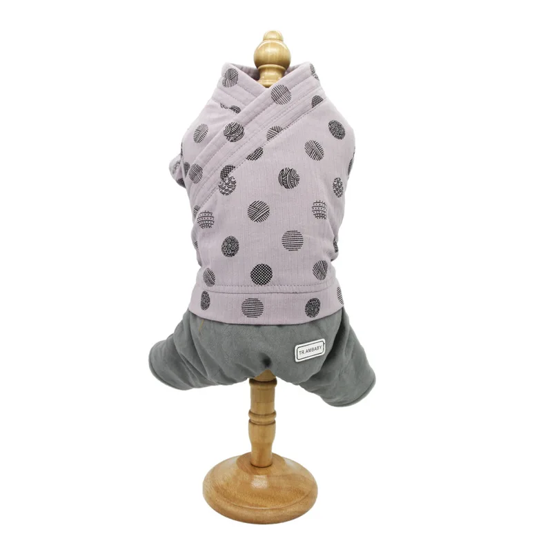 Pet Clothes Autumn and Winter New Multi Colors Dog Clothes Retro Wave Point Printed Four Feet Cotton Warm Padded Jumpsuit