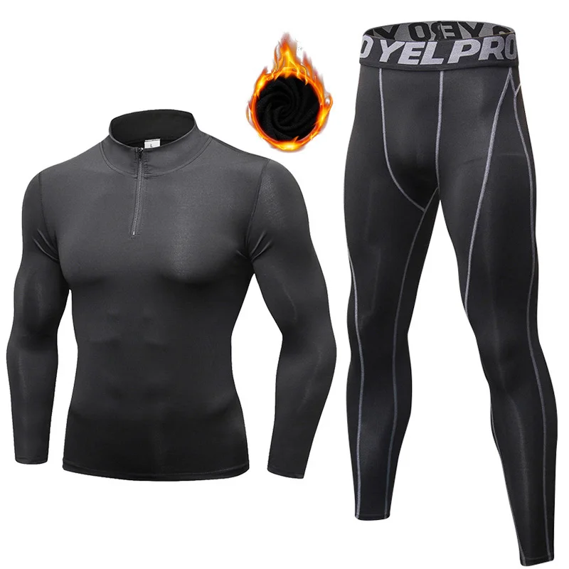Fanceey, зимнее термобелье с высоким воротником, мужские кальсоны, мужская рубашка Рашгард, леггинсы, теплое Спортивное компрессионное термобелье, термо - Цвет: black set