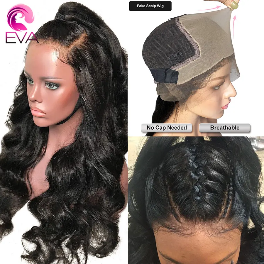 Eva Fake Scalp Body Wave 13x6 Lace Front Human Hair Wigs Pre Plucked With Baby Glueless Brazilian Remy For Black Women | Шиньоны и