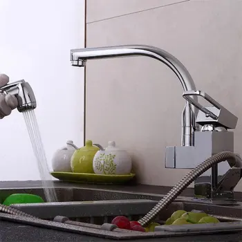 

Kitchen Sink Faucet 360 Rotation Hot Cold Water Taps Double Hole Wash Basin Pull Out Swivel Water Taps Mixer Hardware Bathroom