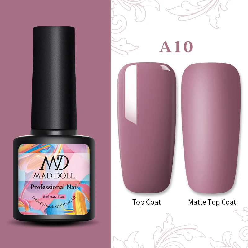 MAD DOLL 8ml Matte UV Gel Nail Polish Semi Permanent Soak Off Nail Art Gel Varnish Lacquer Matte Top Coat Needed - Цвет: A10