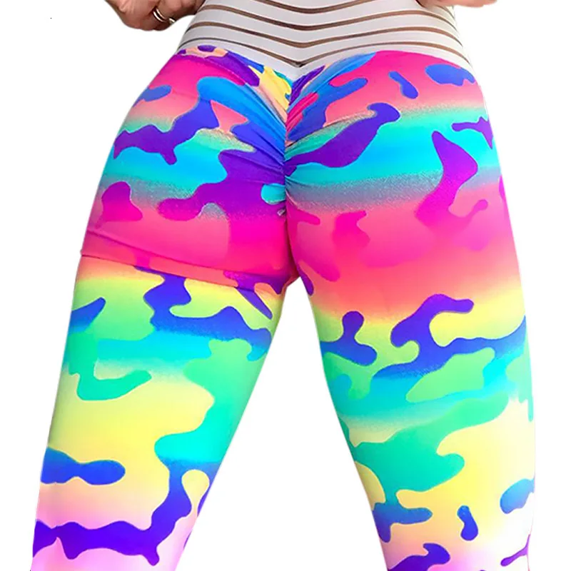 Colorful Leggings 【Вторая половина цены 】женские камуфляжные Леггинсы с принтом Yuga Mujer фитнес тренировки высокая Талия пуш-ап спортивная одежда Спортивные штаны женски - Цвет: Colorful Leggings