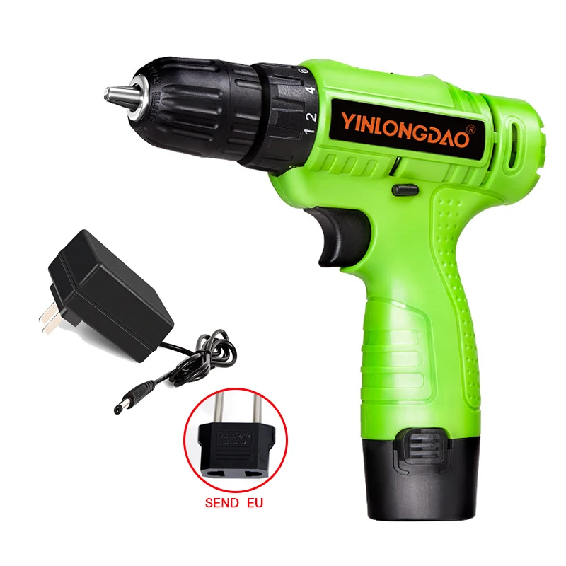 12v green YINLONGDAO 18 В аккумуляторная дрель электрическая отвертка мини беспроводной драйвер питания постоянного тока литий-ионный аккумулятор 3/8 дюйма DIY литиевая дрель - Цвет: 12v green