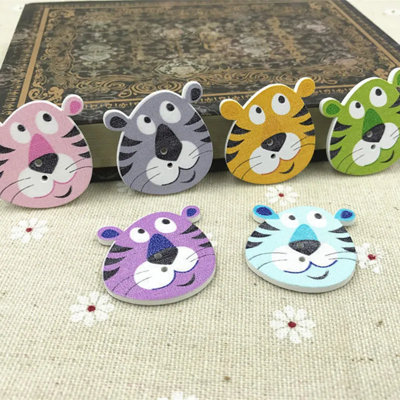 DIY 80 шт смешанный мультфильм тигр головы формы Швейные Кнопки Деревянный Скрапбукинг 32 мм