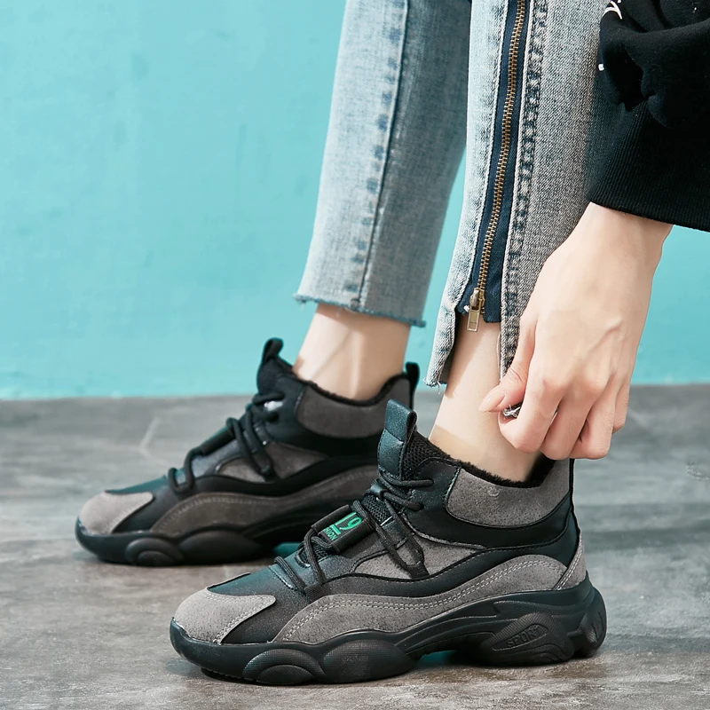 

New Winter High Top Plus Velvet Warm Women's Platform Casual Shoes Zapatos Mujer Fashion Tennis Sneakers Cotton Shoes U13-37