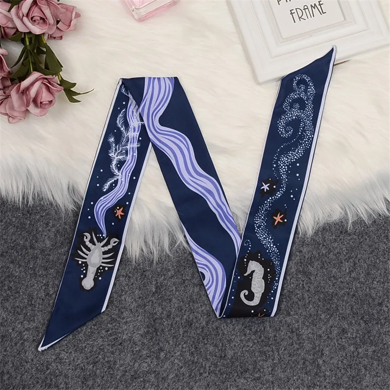 

Lobster Luxury Brand Constellation Scarf Women Silk Scarf Bag Hair Skinny Scarf 2023 New Design Wrist Towel Foulard Femme Hijab