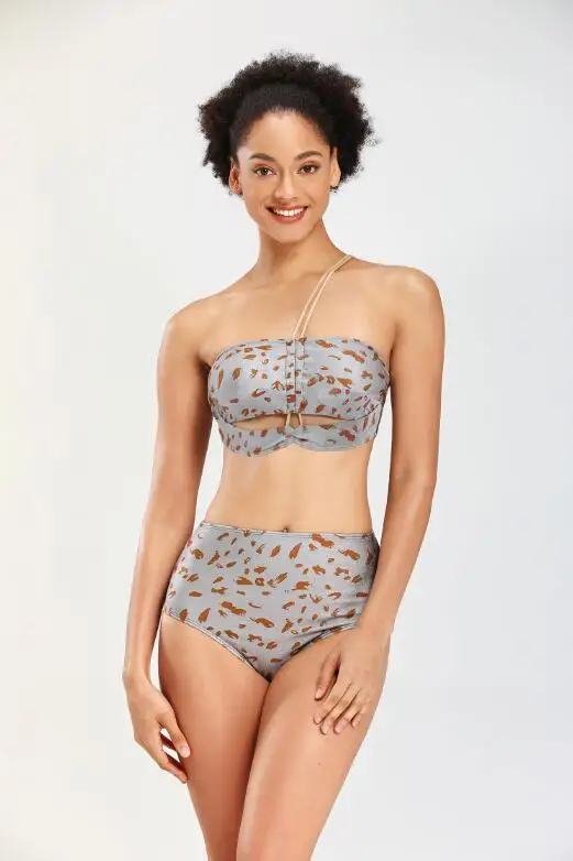 

European style high waist panties leopard pattern sexy bikini split swimsuit knitted strap swimwear ladies swimwear swim trunks