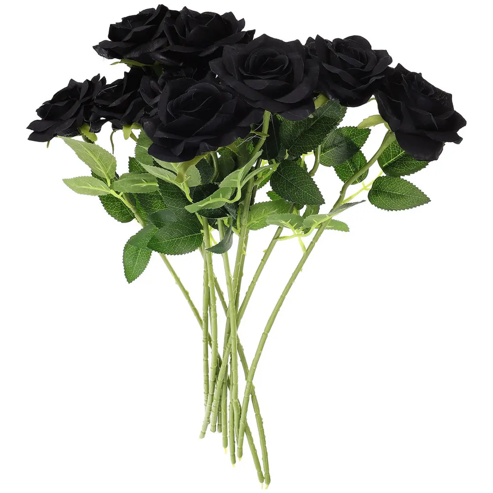 

Rose Black Artificial Bouquet Flowersflower Roses Fake Silk Stemsfaux Bridal Wedding Decor Bouquets Touch Real Stem Floral Table