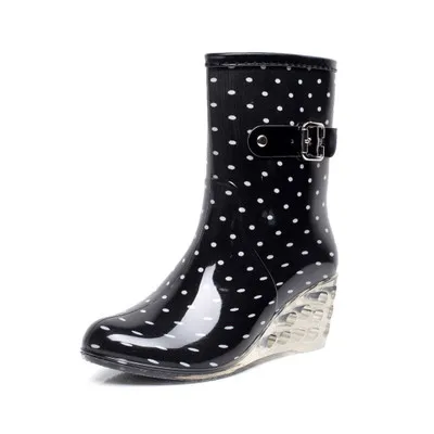 Zapatos de agua con cuña para mujer, Botines de tacón transparente  impermeables, botines cortos de lunares florales, Botas de lluvia con  cremallera lateral de algodón| | - AliExpress