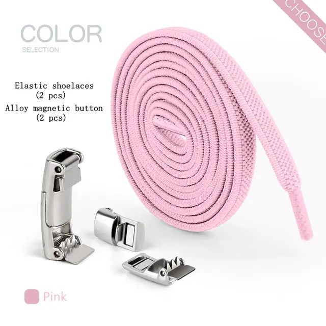 New Upgrade Magnetic Buckle Latex Rubber Band Elastic Laces Sneakers Laces Without Tying Kid and Adults Are Available Shelaces Pink