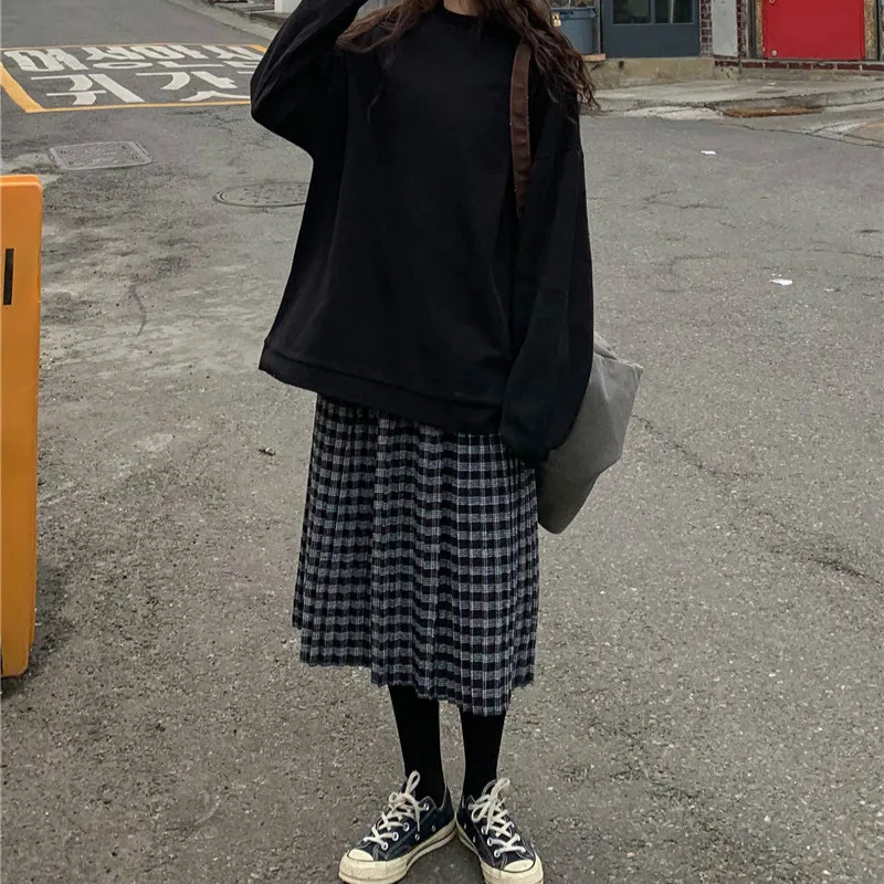 Толстовки женские Harajuku однотонные Большие размеры женские весна осень Ulzzang длинные тонкие студенческие свободные Простые Модные женские свитшоты