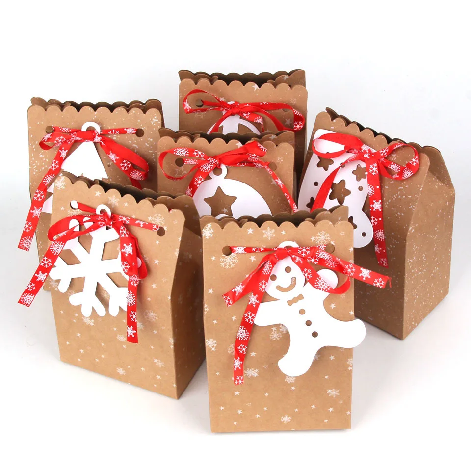 3 шт Рождественский крафт-принт с конфетами подарочные пакеты с биркой ленты пакеты печенья Счастливого Рождества гостей упаковочные коробки вечерние украшения